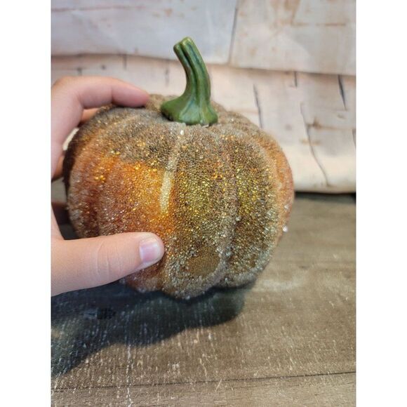Shiny dark orange pumpkin Halloween fall Decor figure Harvest - Picture 3 of 7